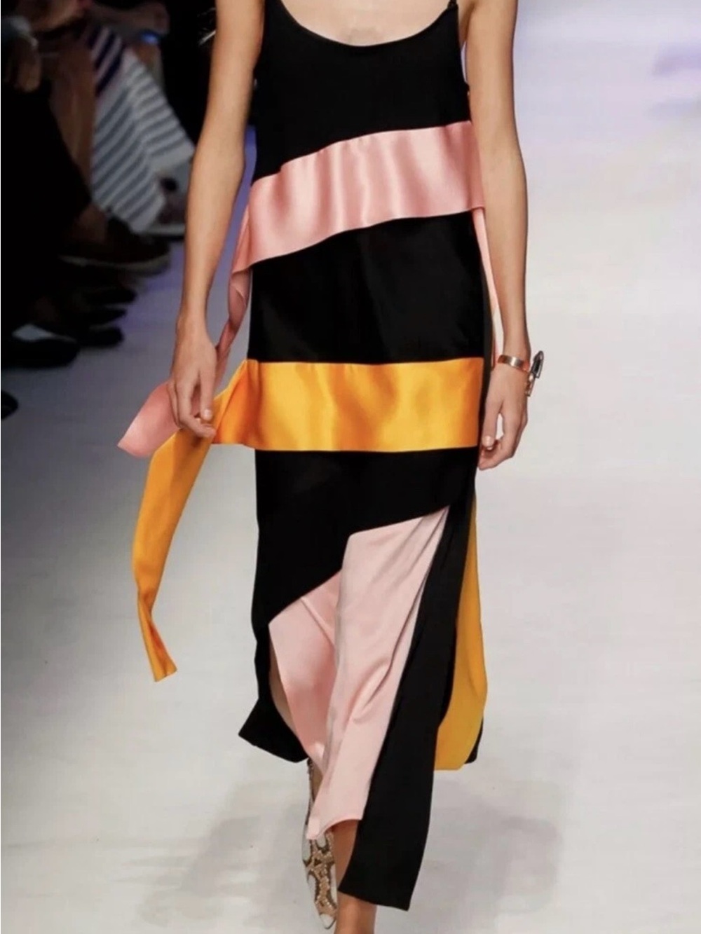 MSGM runway Colorblock Slip Dress with Pink and Yellow Satin Band size 10